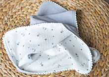 Load image into Gallery viewer, Personalised Baby Pom Pom Patterned Muslin Blanket