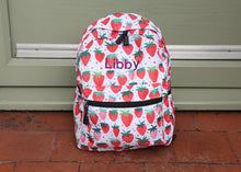 Load image into Gallery viewer, Personalised Strawberry Heart Patterned Children's Backpack