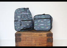 Load image into Gallery viewer, Personalised Dinosaur Patterned Children's Backpack + Lunch Box Bag Set