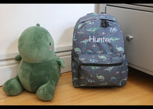 Load image into Gallery viewer, Personalised Dinosaur Patterned Children's Backpack + Lunch Box Bag Set
