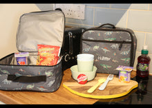 Load image into Gallery viewer, Personalised Dinosaur Patterned Children's Backpack + Lunch Box Bag Set