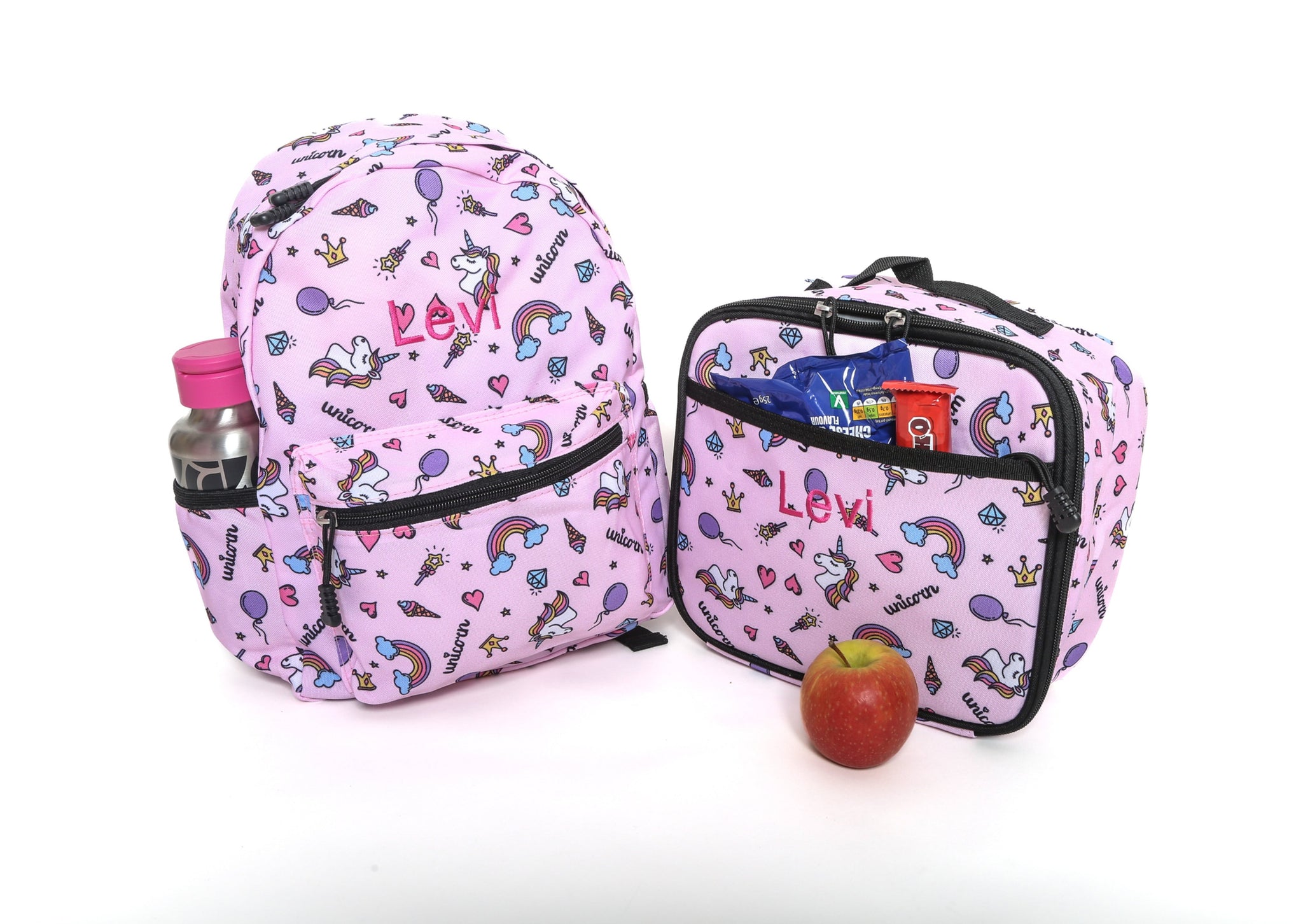 Personalised Unicorn Patterned Children's Backpack Lunch Box Bag