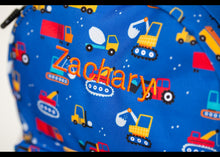 Load image into Gallery viewer, Personalised Vehicle Patterned Children&#39;s Backpack
