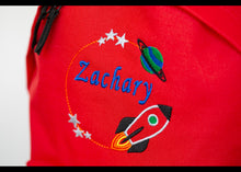 Load image into Gallery viewer, Personalised Space Rocket Embroidered Children&#39;s Backpack
