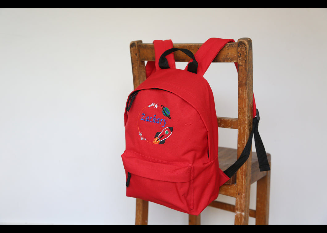 Personalised Space Rocket Embroidered Children's Backpack