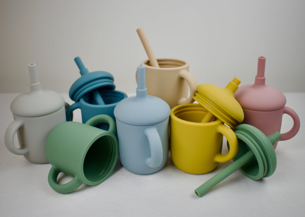 Silicone Straw Cup with Lid and Handles